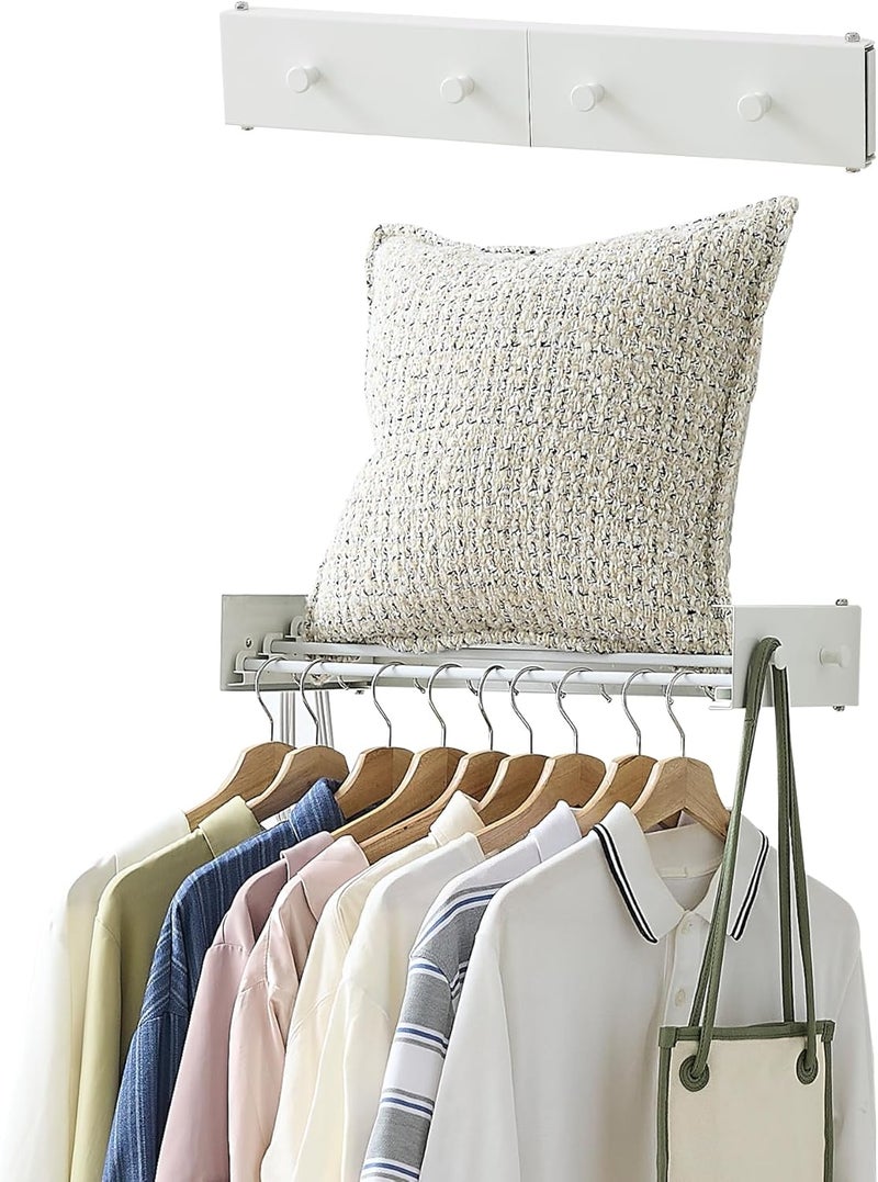 RFOUO Clothes Drying Rack, Laundry Hanger Dryer Rack, Wall Mounted Drying Rack for Laundry, Foldable Drying Rack Indoor Outdoor,19.7" Wide,4 Aluminum Rods with Hooks, 40 lb Capacity (White 19.7" Hooks) - Image 1